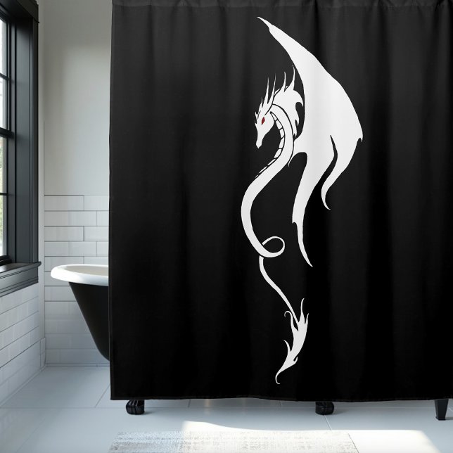 Schwarz-weißer Stammesdrache Duschvorhang (Von Creator hochgeladen)