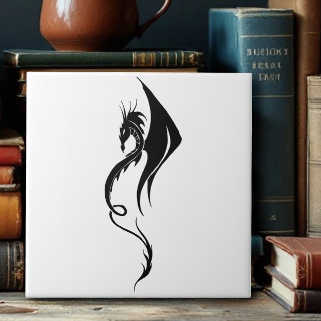 Schwarz-weißer Stammesdrache Fliese (Von Creator hochgeladen)