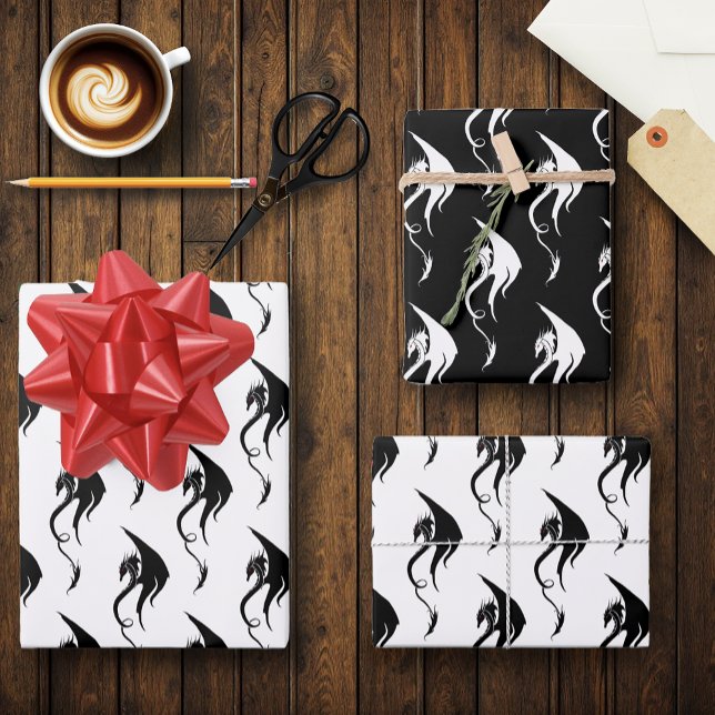 Schwarz-weißer Stammesdrache Geschenkpapier Set (Von Creator hochgeladen)
