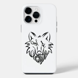 Schwarz-weißer Stammeswolf iPhone 14 Pro Max Hülle