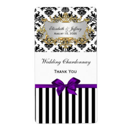 Schwarz-weißer Streifen Damask Lila Party Weinetik