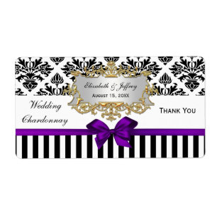 Schwarz-weißer Streifen Damask Lila Party Weinetik
