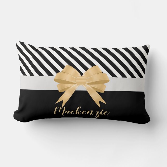 Schwarz-weißer Streifen Goldem Bogen Lendenkissen (Vorderseite)