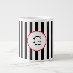 Schwarz-weißer Streifen, rot, weißes Monogramm Jumbo-Tasse