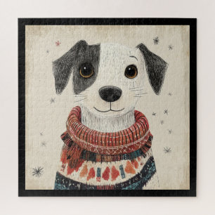 Schwarz-weißer Strickpullover-Welpe mit Schnee Puzzle