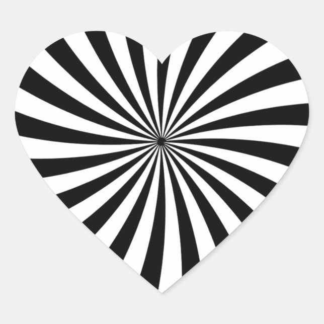 Schwarz-weißer Swirbel der optischen Illusion Herz-Aufkleber (Vorderseite)