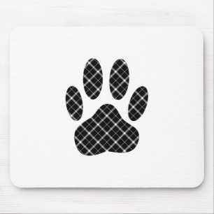 Schwarz-weißer Tartan-Hundepfotenabdruck Mousepad