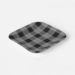 Schwarz-weißer Tartan-Karostoff Pappteller