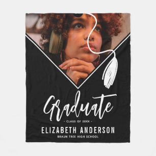 Schwarz-weißer Tassel Cap Foto Abschluss Fleecedecke