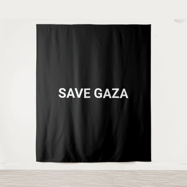 Schwarz-weißer Text aus Gaza auf Minimalismus gere Wandteppich (Vorderseite)