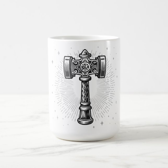 Schwarz-weißer Thors Hammer Mjolnir Kaffeetasse (Mittel)