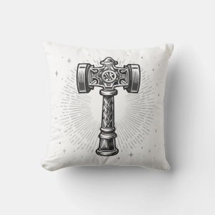 Schwarz-weißer Thors Hammer Mjolnir Kissen