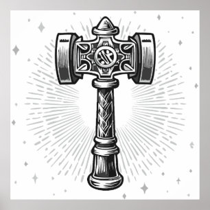 Schwarz-weißer Thors Hammer Mjolnir Poster