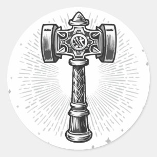 Schwarz-weißer Thors Hammer Mjolnir Runder Aufkleber
