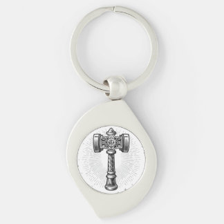 Schwarz-weißer Thors Hammer Mjolnir Schlüsselanhänger
