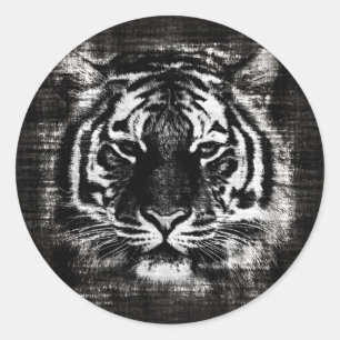 Schwarz-weißer Tiger Vintage-Aufkleber Runder Aufkleber