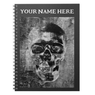 Schwarz-weißer Totenkopf. Personalisiert Notizblock