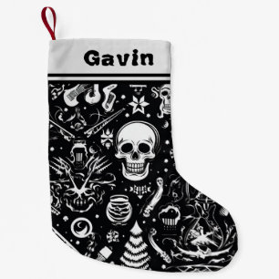 Schwarz-weißer Totenkopf-Weihnachtsstrumpf Kleiner Weihnachtsstrumpf