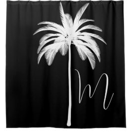 Schwarz-weißer Tropenpalmenbaum Vintages Elegantes Duschvorhang