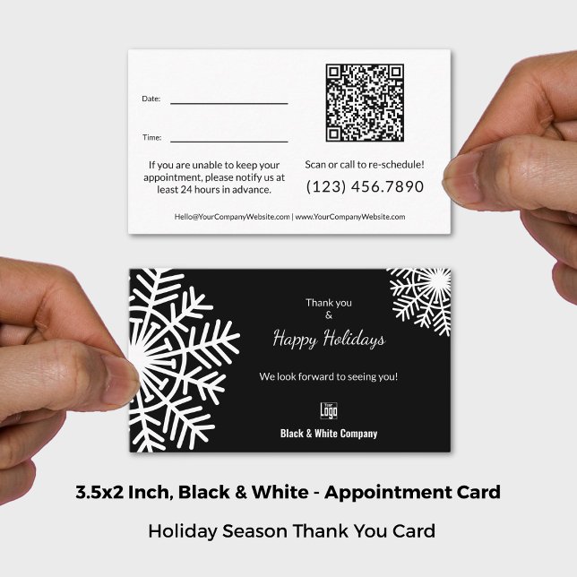 Schwarz-weißer Urlaub dank Reschedule Terminkarte (Black White Holiday Thanks Reschedule Appointment Card; Size: 3.5x2 Inch (US))