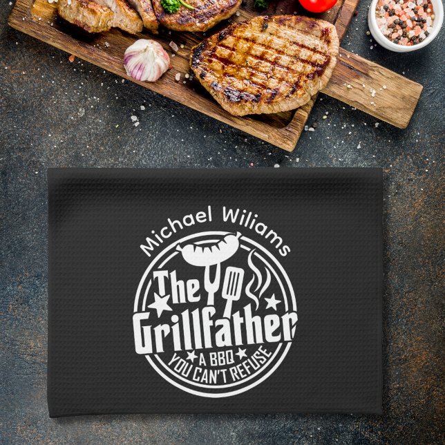 Schwarz-weißer Vater Personalisiert GRILLEN Grillv Geschirrtuch (Von Creator hochgeladen)