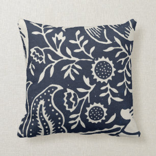 Schwarz-weißer, vintage William Morris Blumenmuste Kissen
