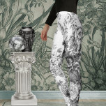 Schwarz-weißer Vintager botanischer Blumentopf Leggings<br><div class="desc">Schwarz-Weiß Vintage Blumenmuster-Leggings in einem großformatigen Muster mit origineller Stoffwarppe und geschwungenem Hintergrund.</div>