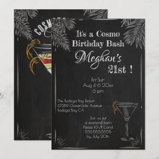 Schwarz-weißer Vintager Chalk 21. Cosmo Geburtstag Einladung