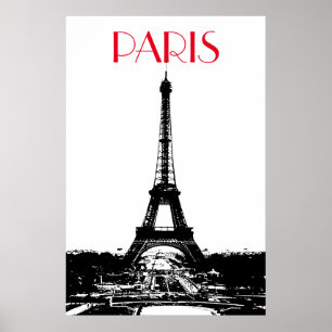 Schwarz-weißer Vintager Eiffelturm Paris Reisen Poster
