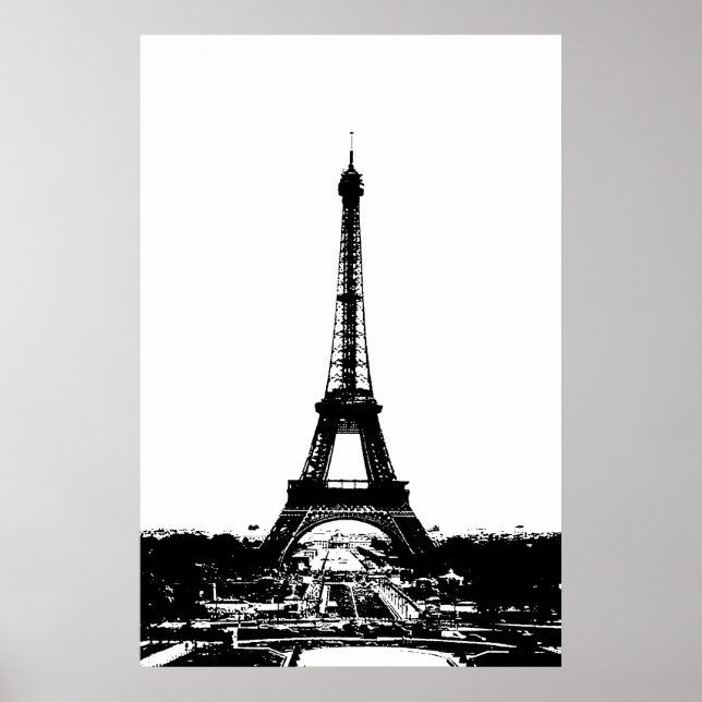 Schwarz-weißer Vintager Eiffelturm Paris Reisen Poster (Vorne)
