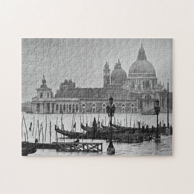 Schwarz-weißer Vintager Venedig-Kanal Puzzle (Horizontal)