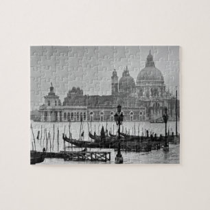 Schwarz-weißer Vintager Venedig-Kanal Puzzle