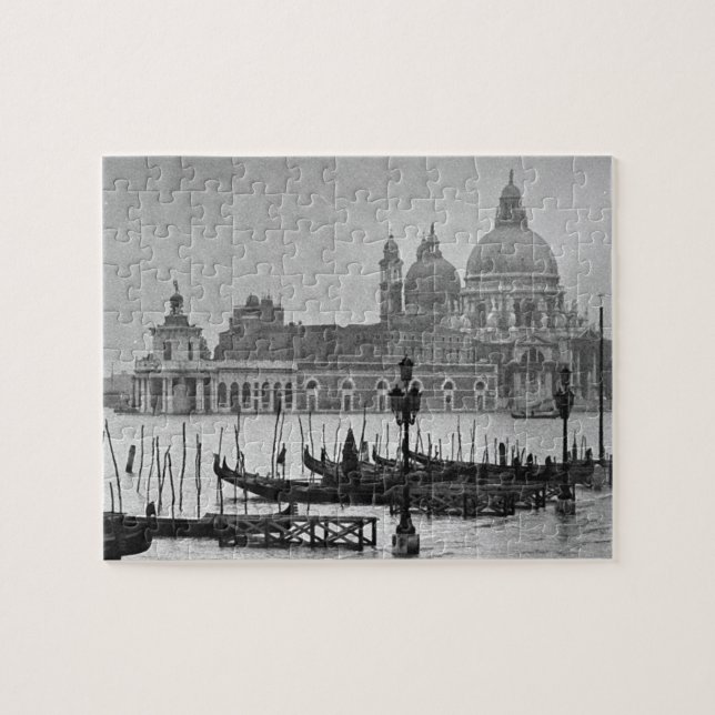 Schwarz-weißer Vintager Venedig-Kanal Puzzle (Horizontal)