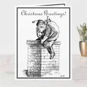 Schwarz-weißer Vintager Weihnachtsmann geht den Sc Karte