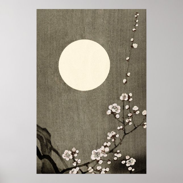 Schwarz-weißer Vollmond Cherry Blossom Art Collect Poster (Vorne)