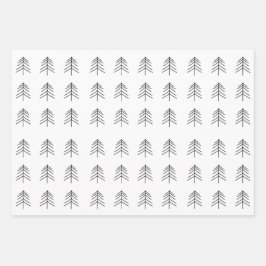 Schwarz-weißer Weihnachtsbaum Snowflake Geschenkpapier Set