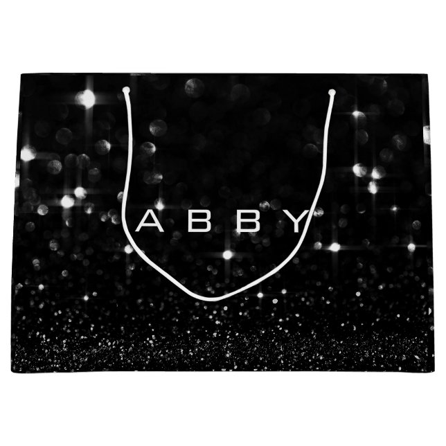 Schwarz-weißer weißer Glitzer Gefallen Geschenk Ab Große Geschenktüte (Vorderseite)