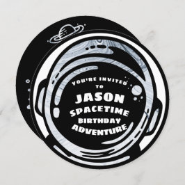 Schwarz-weißer Weltraum-Astronaut zum Geburtstag E Einladung