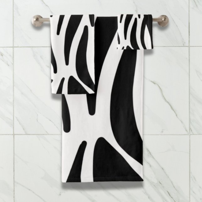 Schwarz-weißer Zebradruck in mädchenhaftem Stil Badhandtuch Set (girly chic stylish black white zebra print bath towel set)