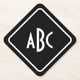 Schwarz-Weißes 3-Buchstaben-Monogramm diagonal Untersetzer
