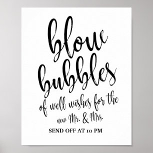 Schwarz-Weißes 8x10 Hochzeitsschild 'Bubbles Send  Poster
