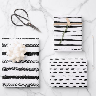 Schwarz-weißes Abstraktes Minimalistisches Geschen Geschenkpapier Set