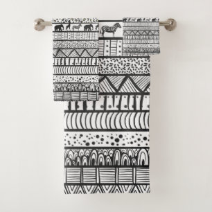 Schwarz-weißes, afrikanisches Design Badhandtuch Set
