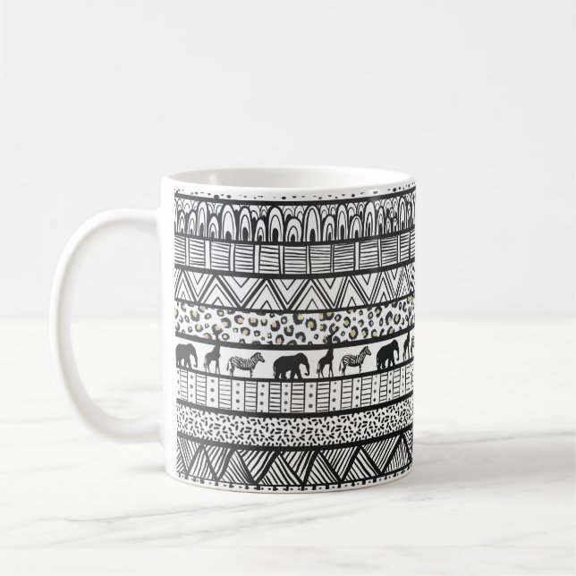 Schwarz-weißes afrikanisches Stammesmuster Kaffeetasse (Links)