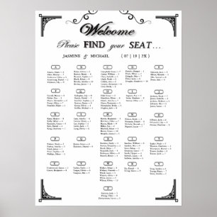 Schwarz-weißes alphabetisches Hochzeits-Sitzplan Poster