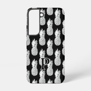 Schwarz-weißes Ananas-Muster mit individuellem Mon Samsung Galaxy Hülle