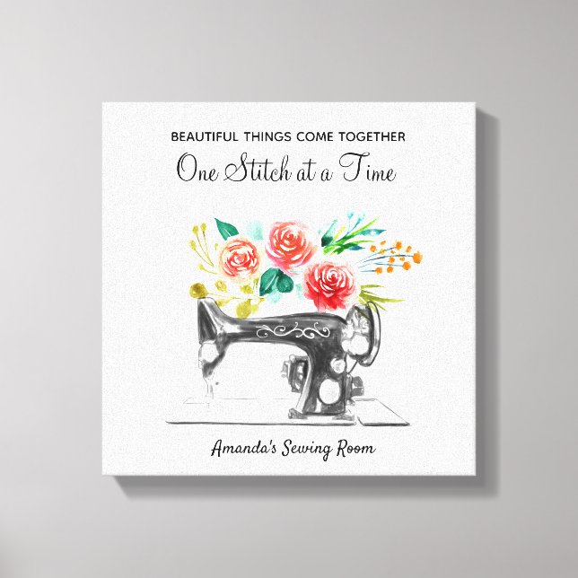 Schwarz-weißes Angebot für Vintage Nähmaschine Leinwanddruck (Vorderseite)