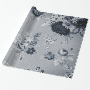 Schwarz-weißes, antiquiert wirkendes, vintage Blum Geschenkpapier