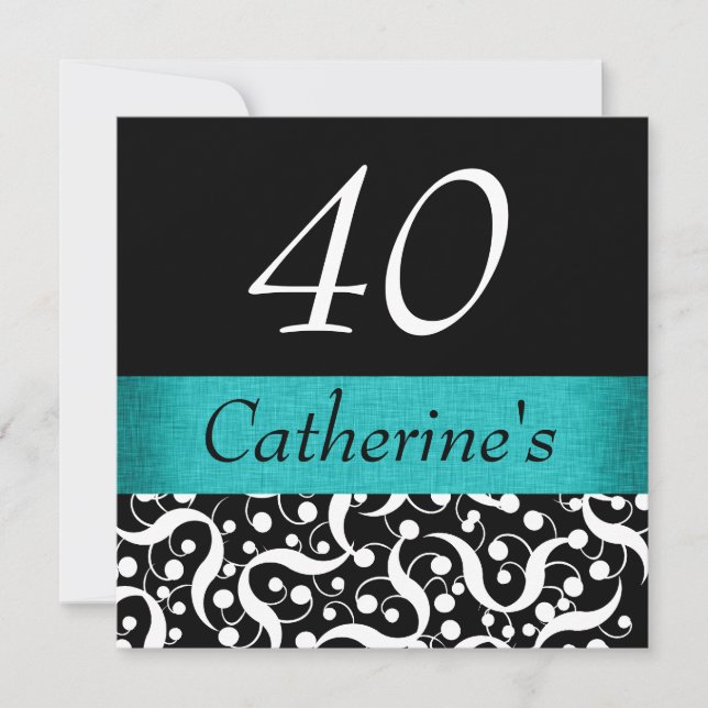 Schwarz-weißes Aqua-elegante jedes Jahrgangs Einladung (Vorderseite)