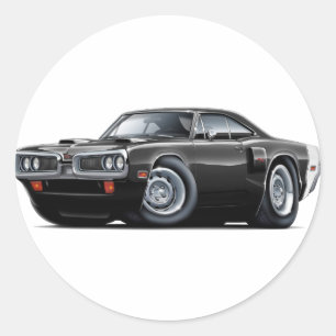 Schwarz-weißes Auto 1970 Coronet Funktelegrafie Runder Aufkleber